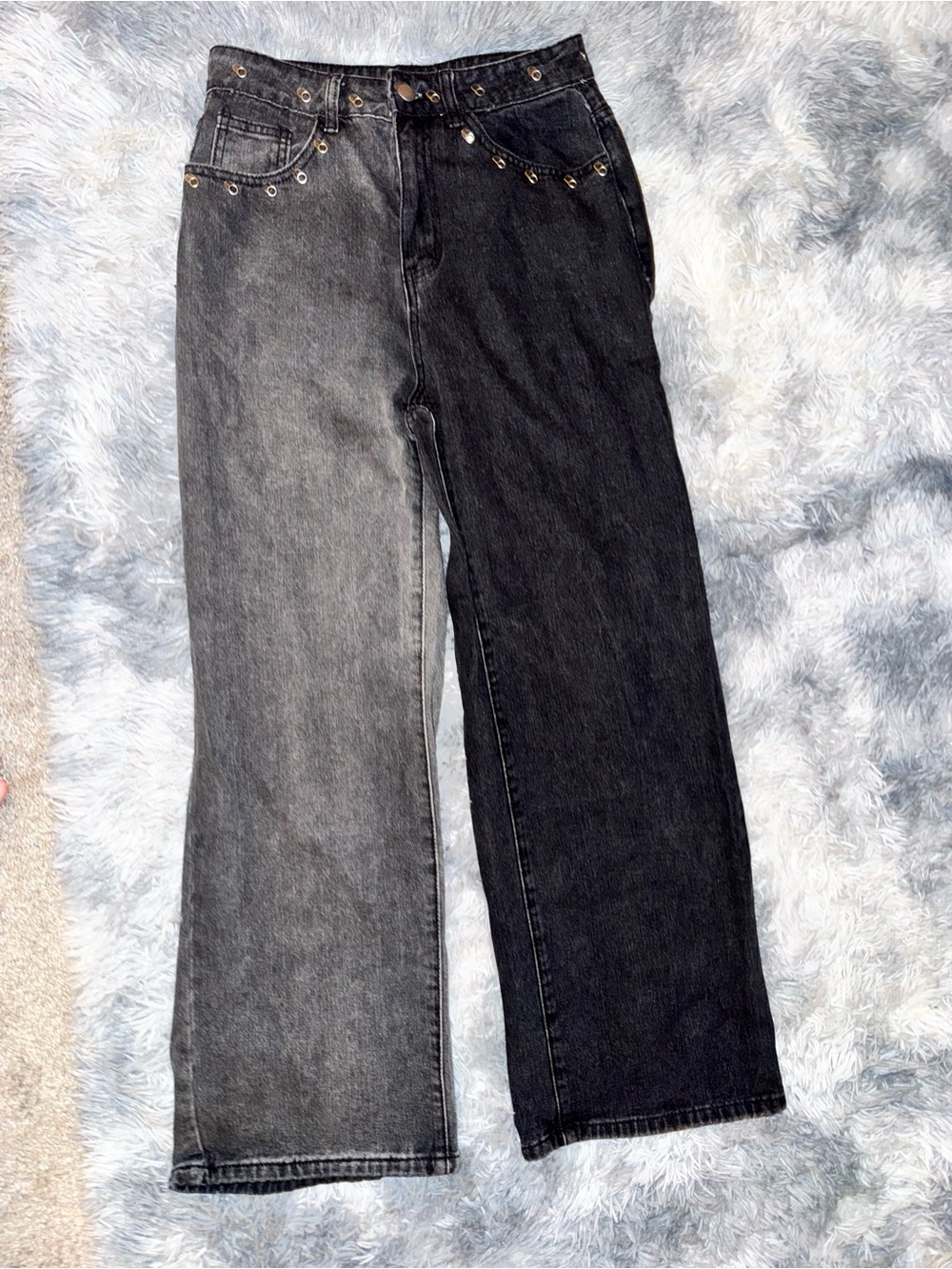 Black and grey wide leg jeans